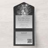 Modern Brushstroke Photo Wedding | Soft Black All In One Uitnodiging (Binnen)