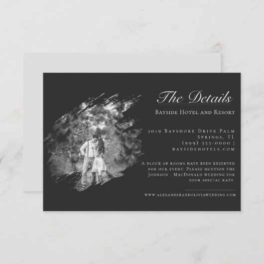 Modern Brushstroke Photo Wedding | Soft Black Informatiekaartje (Voorkant / Achterkant)