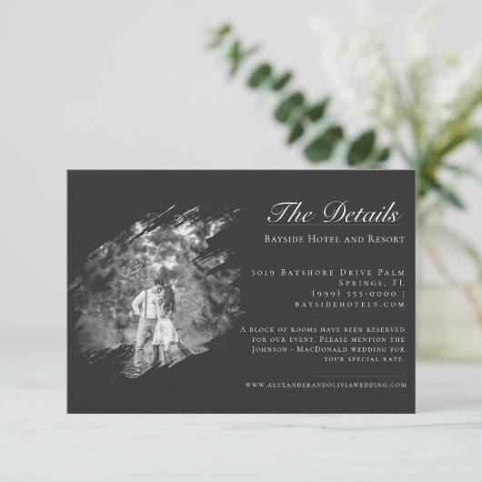 Modern Brushstroke Photo Wedding | Soft Black Informatiekaartje (Staand voorkant)