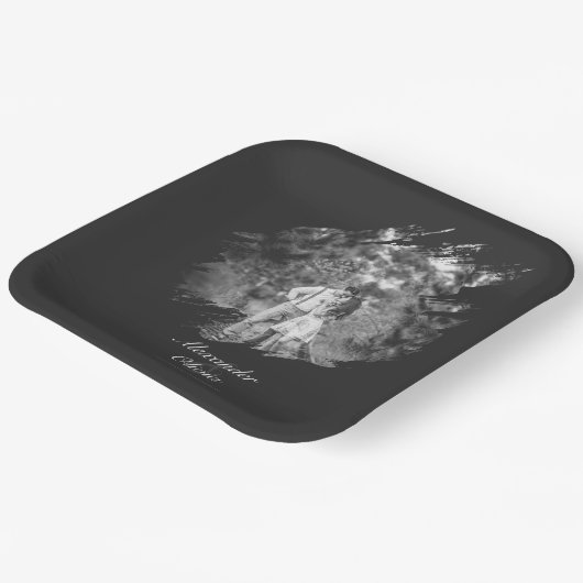 Modern Brushstroke Photo Wedding | Soft Black Papieren Bordje (Gebogen)