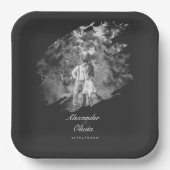 Modern Brushstroke Photo Wedding | Soft Black Papieren Bordje (Voorkant)