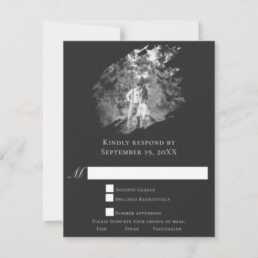 Modern Brushstroke Photo Wedding | Soft Black RSVP Kaartje (Voorkant)