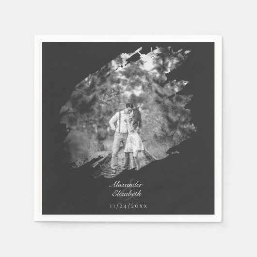Modern Brushstroke Photo Wedding | Soft Black Servet (Voorkant)