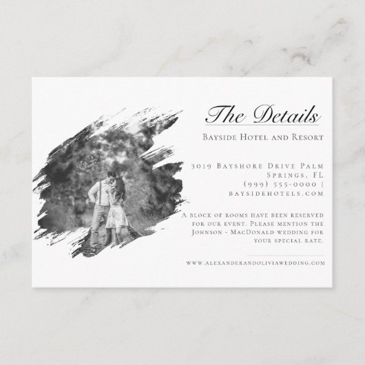 Modern Brushstroke Photo Wedding | White Informatiekaartje (Voorkant)