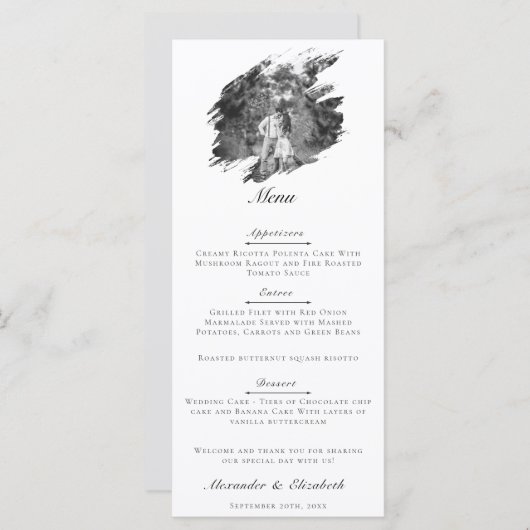 Modern Brushstroke Photo Wedding | White Menu (Voorkant / Achterkant)