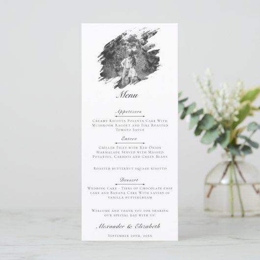 Modern Brushstroke Photo Wedding | White Menu (Staand voorkant)