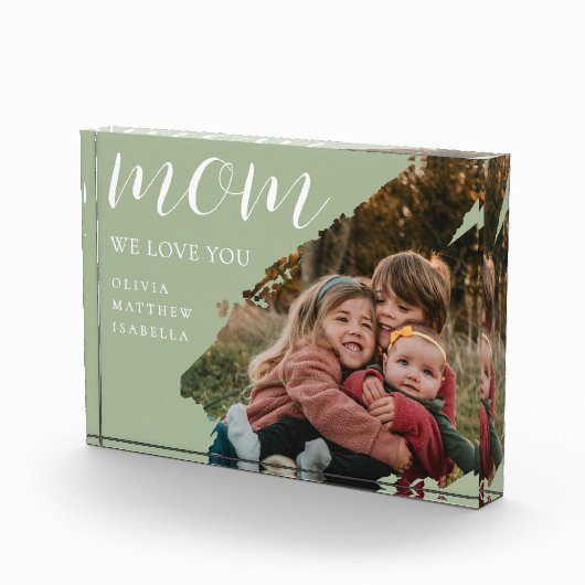 Modern Brushstroke Sage Green We Love You Mom Fotoblokken (Rechts)