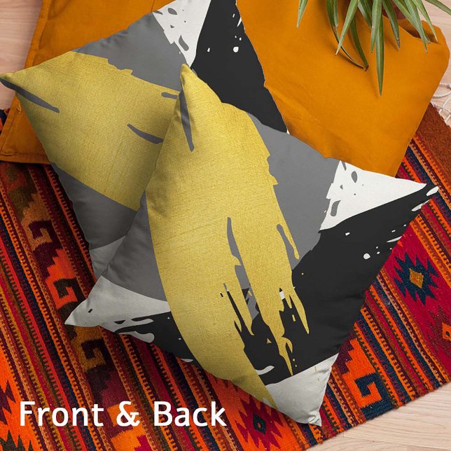 Modern Brushstrokes - Gold, Gray & Black Kussen (Creator heeft geüpload)