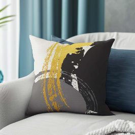 Modern Brushstrokes - Gold, Gray & Black Kussen