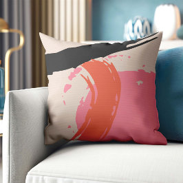 Modern Brushstrokes - Pink, Peach & Black on Beige Kussen
