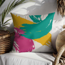 Modern Brushstrokes - Pink, Teal & Yellow on Cream