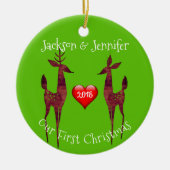 Modern Buck en Doe ons eerste kerstfeest Keramisch Ornament (Voorkant)