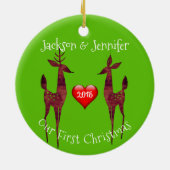 Modern Buck en Doe ons eerste kerstfeest Keramisch Ornament (Achterkant)