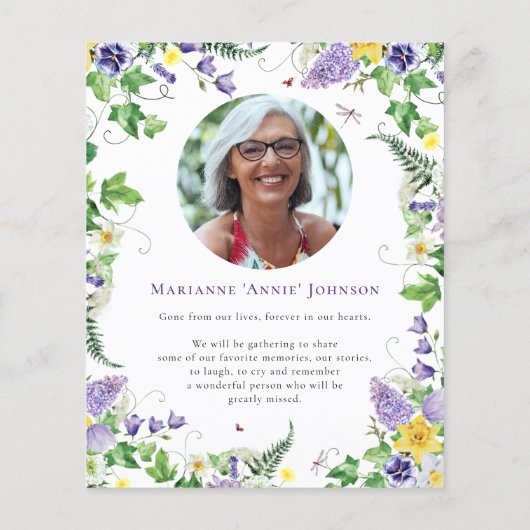 Modern Budget Bloemen Viering van het Leven Begraf Flyer (Achterkant)