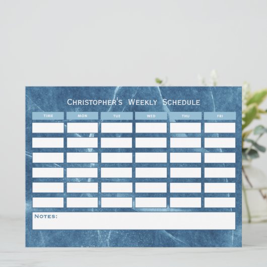 Modern Budget Blue Weekly Schema Klasse Tijdschema (Staand voorkant)