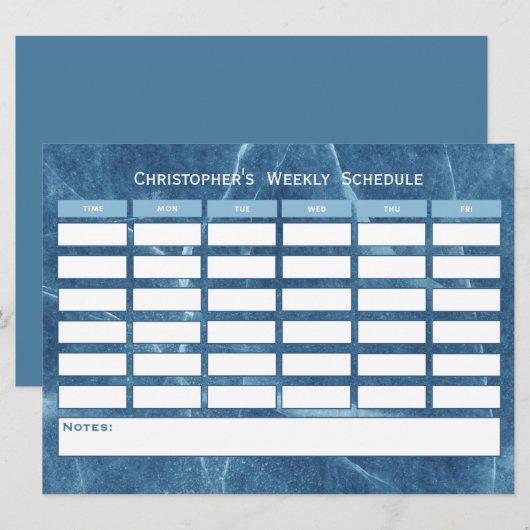 Modern Budget Blue Weekly Schema Klasse Tijdschema (Voorkant / Achterkant)