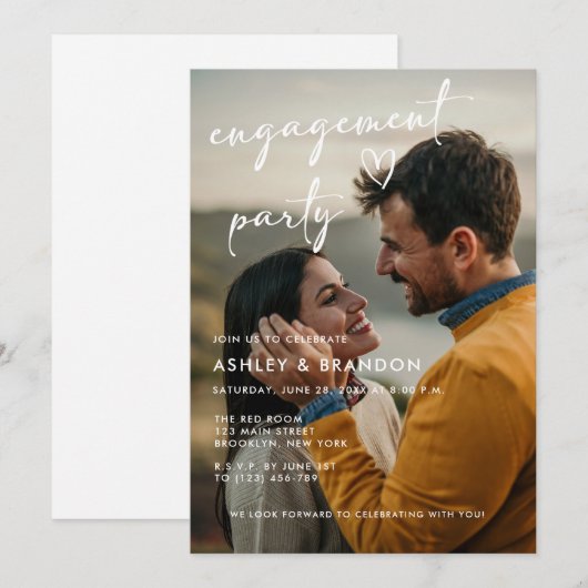 Modern Budget Photo Engagement Party Kaart (Voorkant / Achterkant)
