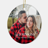 Modern Budget Plaid 1 Fotoscript Kerstmis Keramisch Ornament (Links)