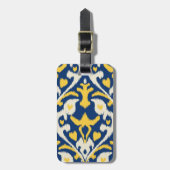 Modern buff yellow blue ikat tribal patroon bagagelabel (Voorkant verticaal)