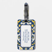 Modern buff yellow blue ikat tribal patroon bagagelabel (Achterkant verticaal)