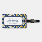 Modern buff yellow blue ikat tribal patroon bagagelabel (Achterkant horizontaal)