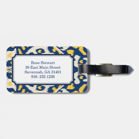 Modern buff yellow blue ikat tribal patroon bagagelabel (Achterkant horizontaal)