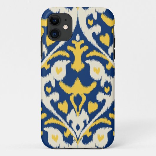 Modern buff yellow blue ikat tribal patroon Case-Mate iPhone case (Achterkant)