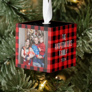 Modern Buffalo Plaid 3 Family photo Christmas Decoratie