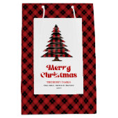 Modern buffalo plaid Christmas bag custom namе Medium Cadeauzakje (Voorkant)