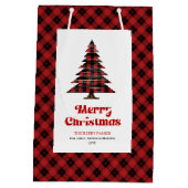 Modern buffalo plaid Christmas bag custom namе Medium Cadeauzakje (Achterkant)