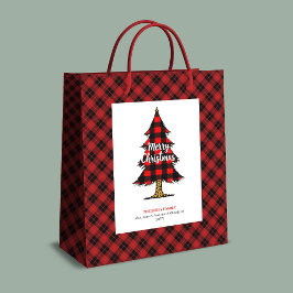 Modern buffalo plaid Christmas gift bag editable Medium Cadeauzakje