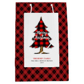 Modern buffalo plaid Christmas gift bag editable Medium Cadeauzakje (Voorkant)