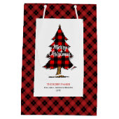 Modern buffalo plaid Christmas gift bag editable Medium Cadeauzakje (Achterkant)