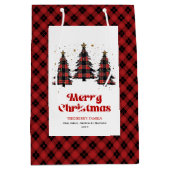 Modern buffalo plaid Christmas tree gift bag name Medium Cadeauzakje (Voorkant)