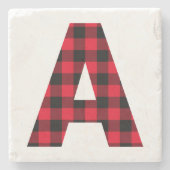Modern Buffalo Plaid Initiaal A Monogram Stenen Onderzetter (Voorkant)