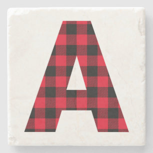 Modern Buffalo Plaid Initiaal A Monogram Stenen Onderzetter