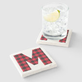 Modern Buffalo Plaid M-monogram Stenen Onderzetter (Zijkant)