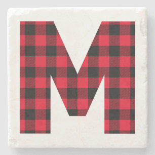 Modern Buffalo Plaid M-monogram Stenen Onderzetter