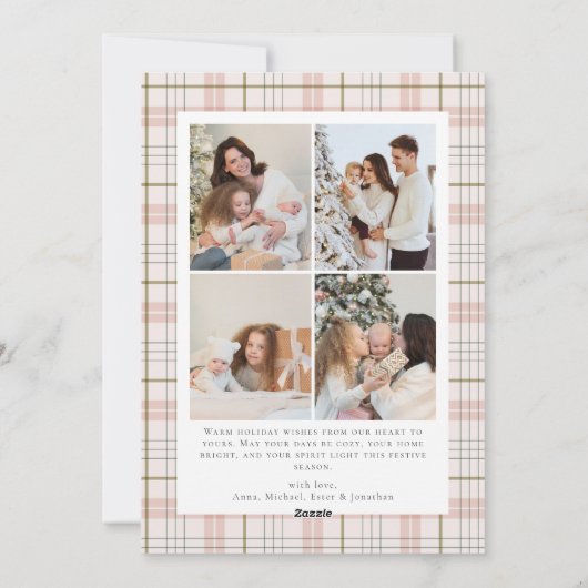 Modern Buffalo Plaid Photo collage Christmas Feestdagenkaart (Achterkant)