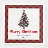 Modern Buffalo Plaid Tree Christmas Napkin Servet (Voorkant)