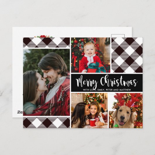 Modern Buffalo Pset 4 Kerstmis met fotocollage Briefkaart (Voorkant / Achterkant)