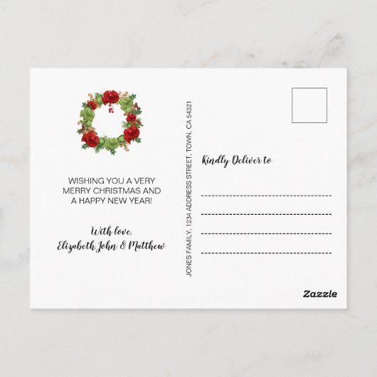 Modern Buffalo Pset 4 Kerstmis met fotocollage Briefkaart (Achterkant)