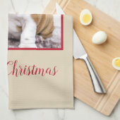 Modern Bulldog Dog Merry Kerstfeestdag Foto Theedoek (Quarter Fold)