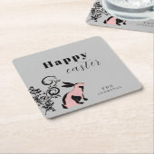 Modern Bunny Happy Easter gepersonaliseerd Kartonnen Onderzetters (Schuin)