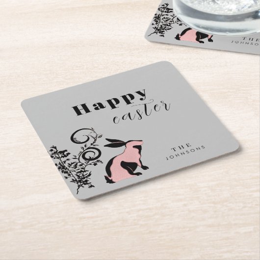 Modern Bunny Happy Easter gepersonaliseerd Kartonnen Onderzetters (Schuin)
