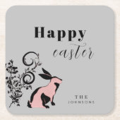 Modern Bunny Happy Easter gepersonaliseerd Kartonnen Onderzetters (Voorkant)