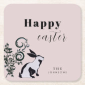 Modern Bunny Happy Easter gepersonaliseerd Kartonnen Onderzetters (Voorkant)