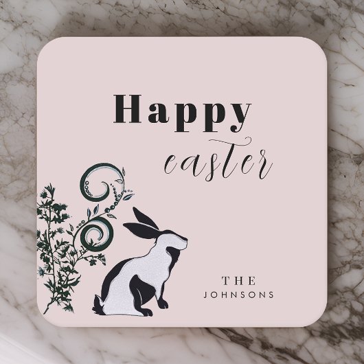 Modern Bunny Happy Easter gepersonaliseerd Kartonnen Onderzetters