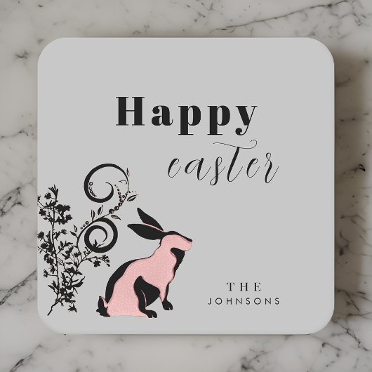 Modern Bunny Happy Easter gepersonaliseerd Kartonnen Onderzetters