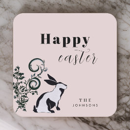 Modern Bunny Happy Easter gepersonaliseerd Kartonnen Onderzetters